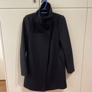 Zara Navy coat with metal embellished sleeves XS